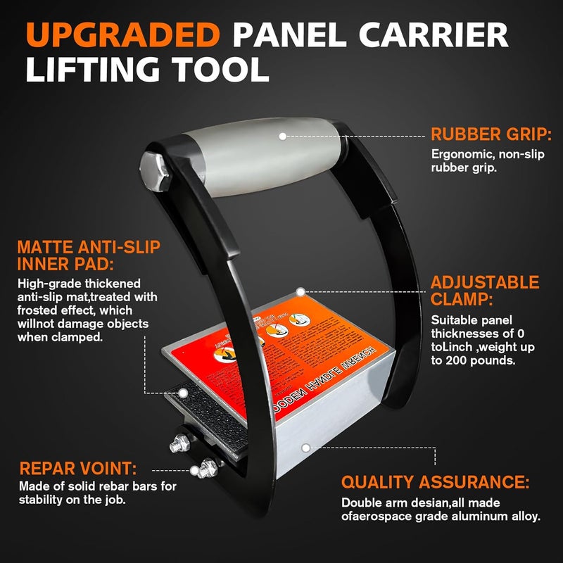 SENKEYFE 2 Pack Panel Carrier Lifting Tool-Plywood Carrying Tool,Drywall Carrier Synthetic Cement Board with 0-1 Inch Grip Range,Save Effort Wear Resistant Gripper Clamp Tool for Wood - Image 2